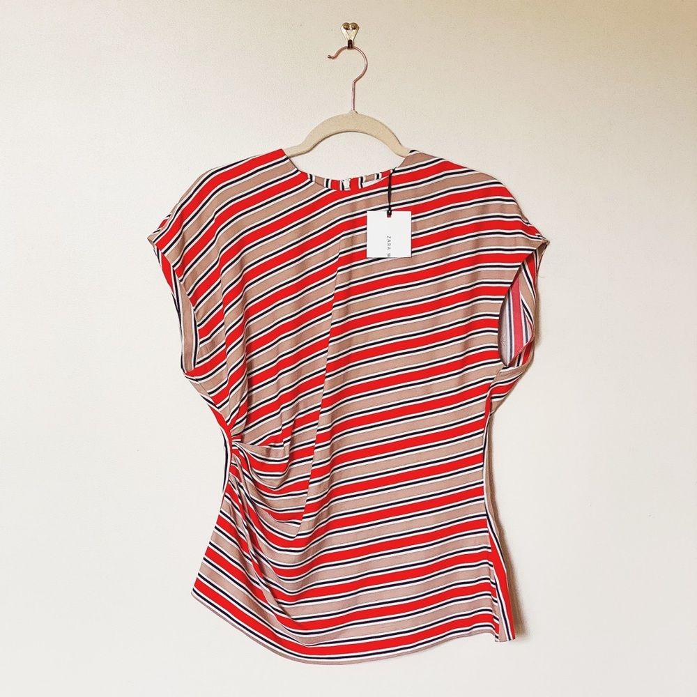 NWT Zara Asymmetrical Red Striped Blouse